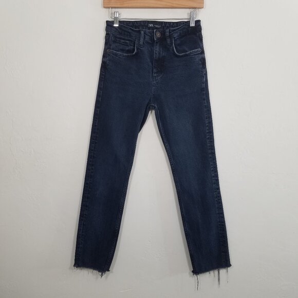Zara Jeans Raw Hem Blue Size 4 - Picture 1 of 6